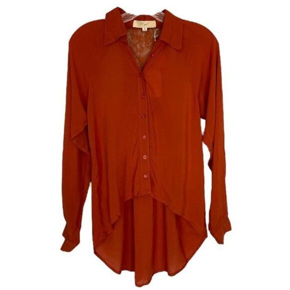 Lost April Rust Orange Lace Back Cutout High Low Button Up Top NWT Size Small - Picture 6 of 6